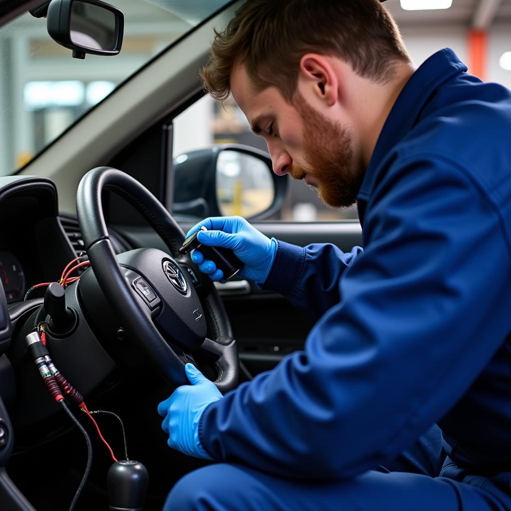 Mechanic Diagnosing P1614 by Checking Wiring Harness