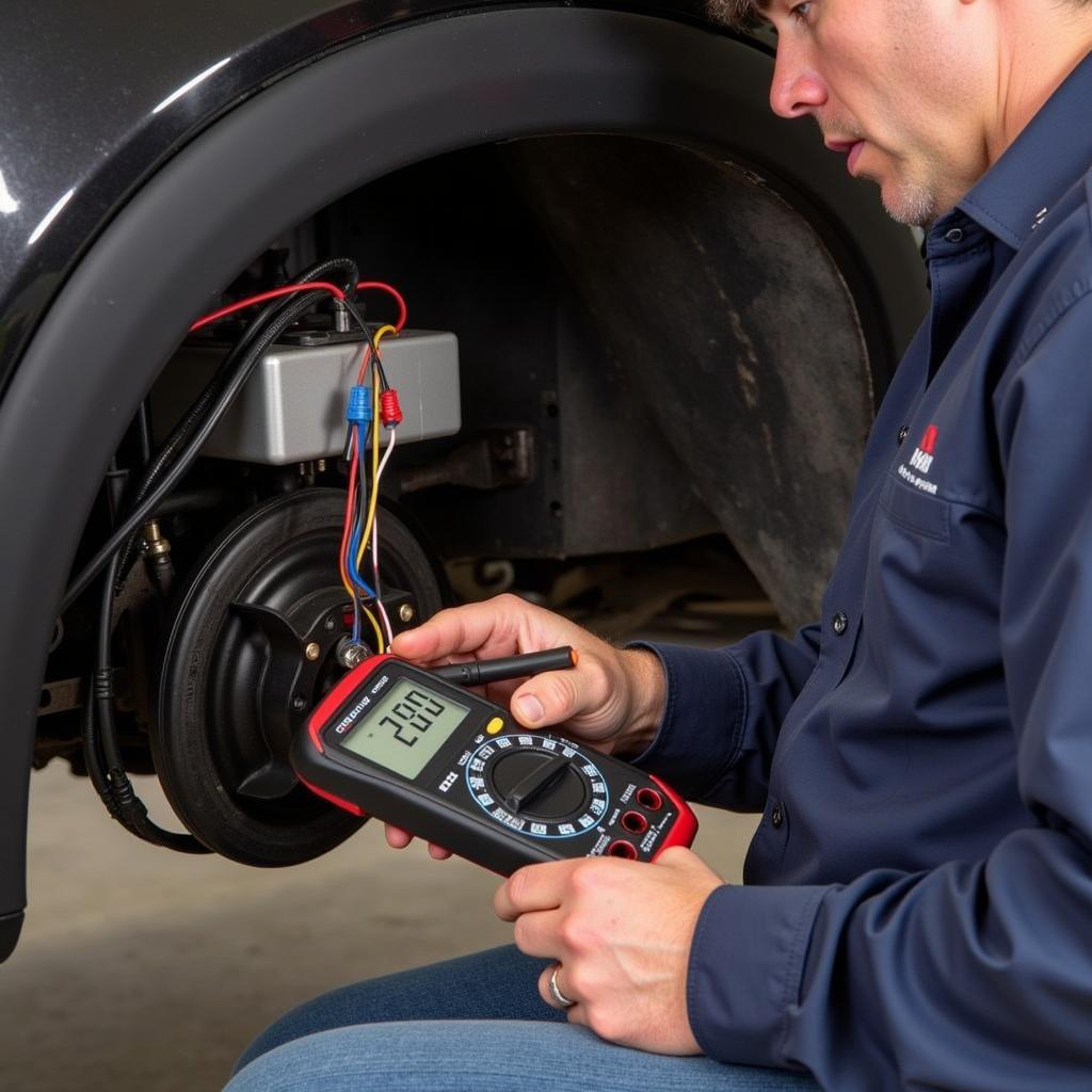 Mechanic Checking Wiring Harness for Damage