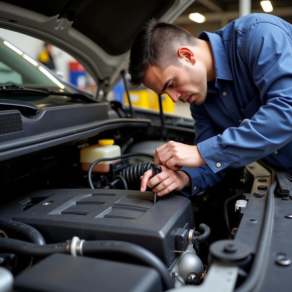 Mechanic Inspecting DEF System for Leaks