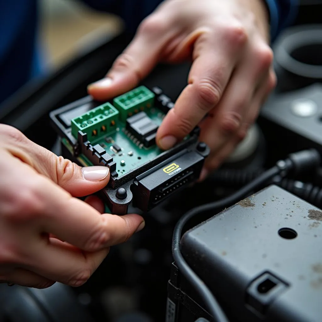 Mechanic Inspecting ECM/PCM Connectors