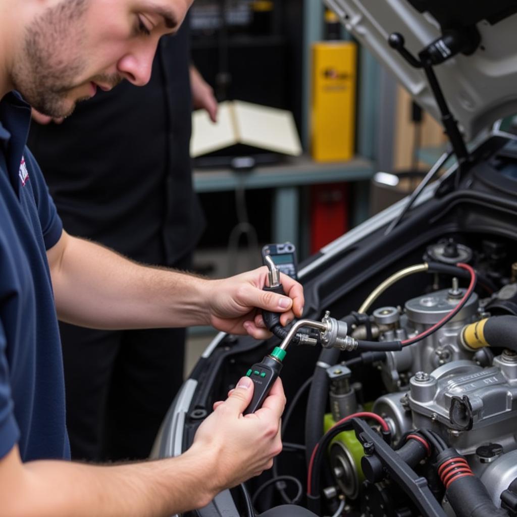 Mechanic Inspecting EGR System