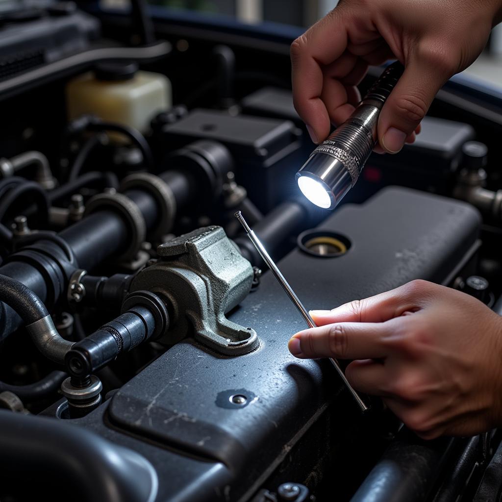 Mechanic Inspecting EGR Valve for Carbon Buildup