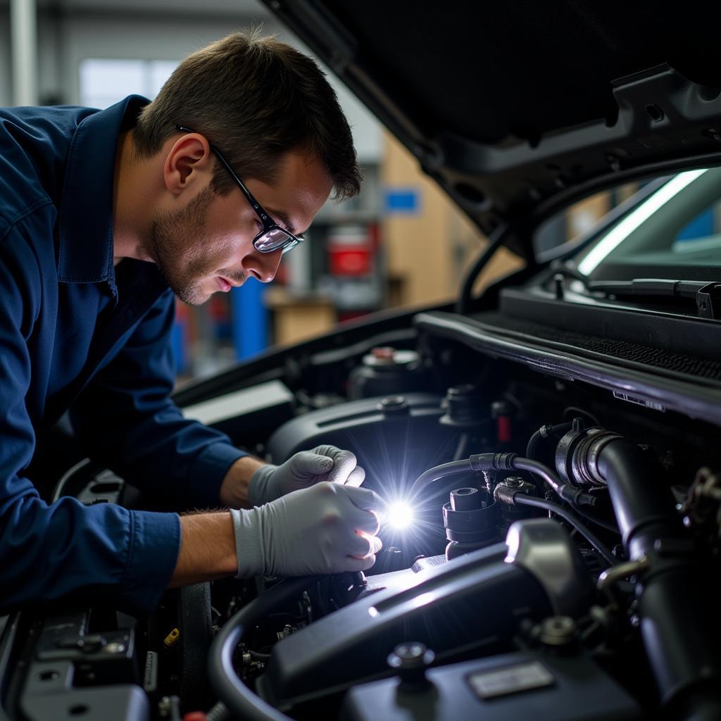 Mechanic Inspecting Engine Bay