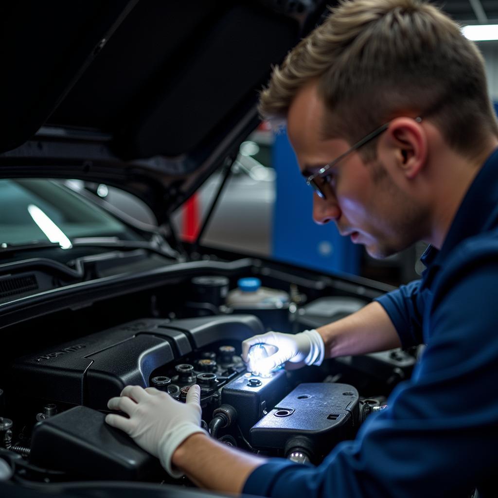 mechanic inspecting a car engine