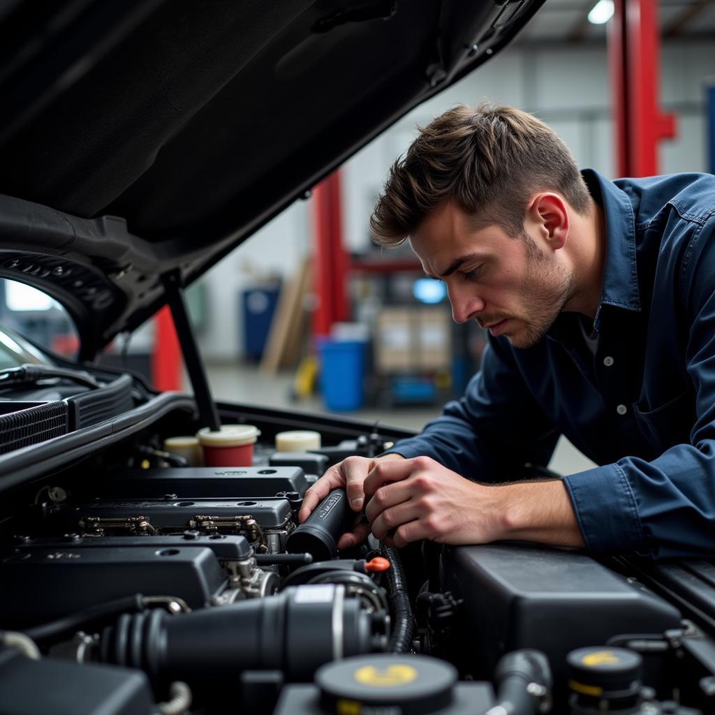 Mechanic inspecting a car engine