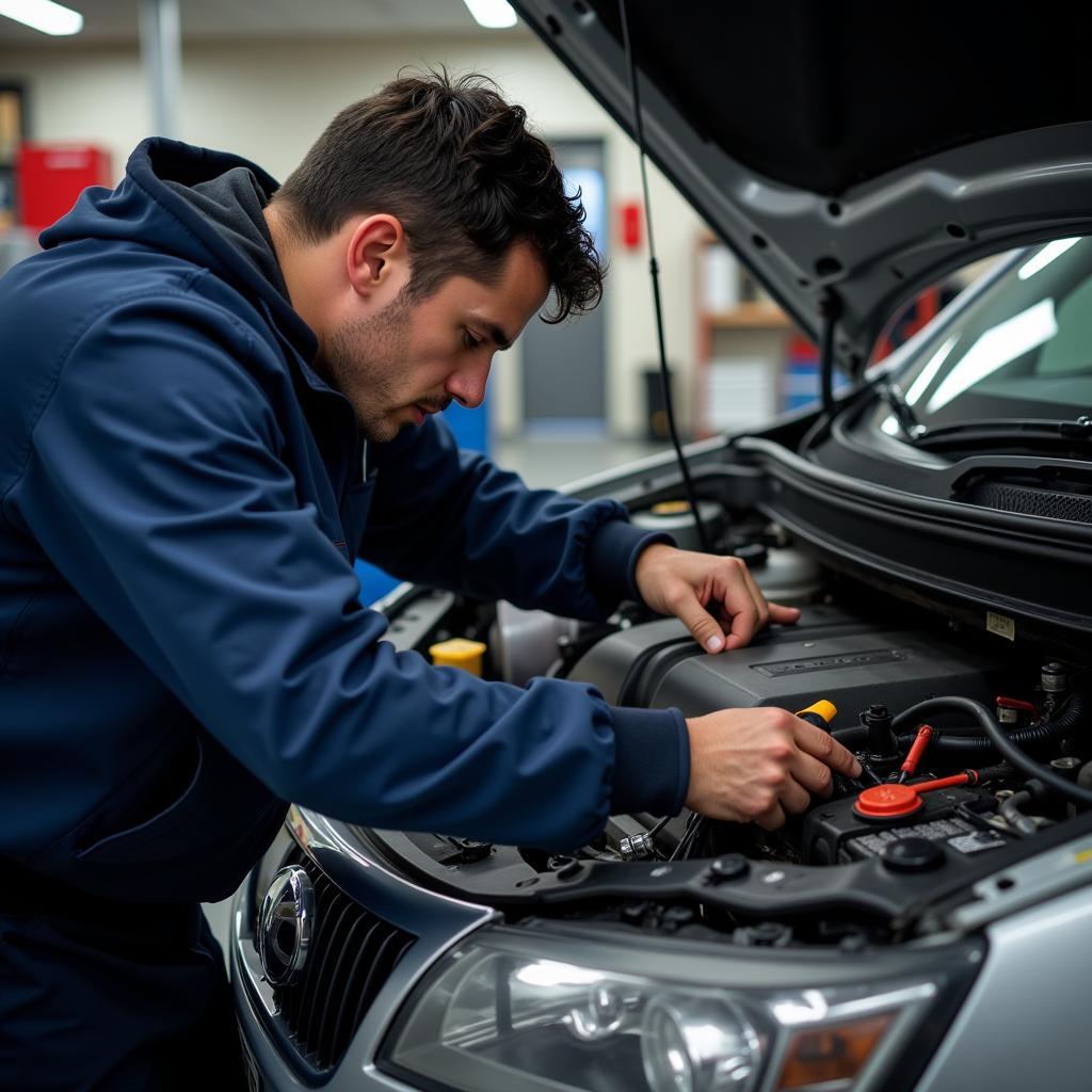 Mechanic Inspecting Car Engine