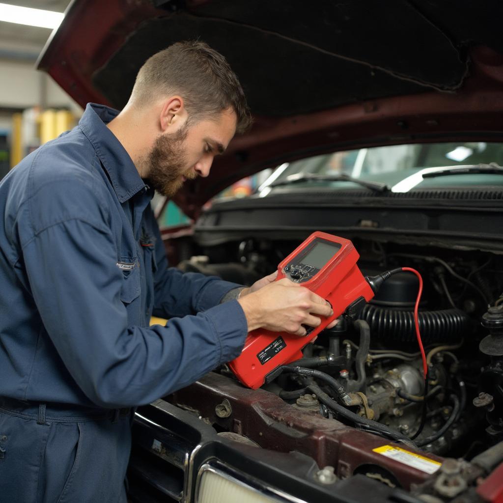 Mechanic Checking for Engine Air Leaks