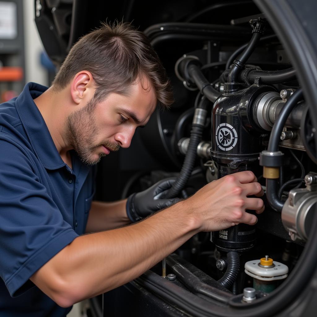 Mechanic Inspecting EVAP System Components for Leaks