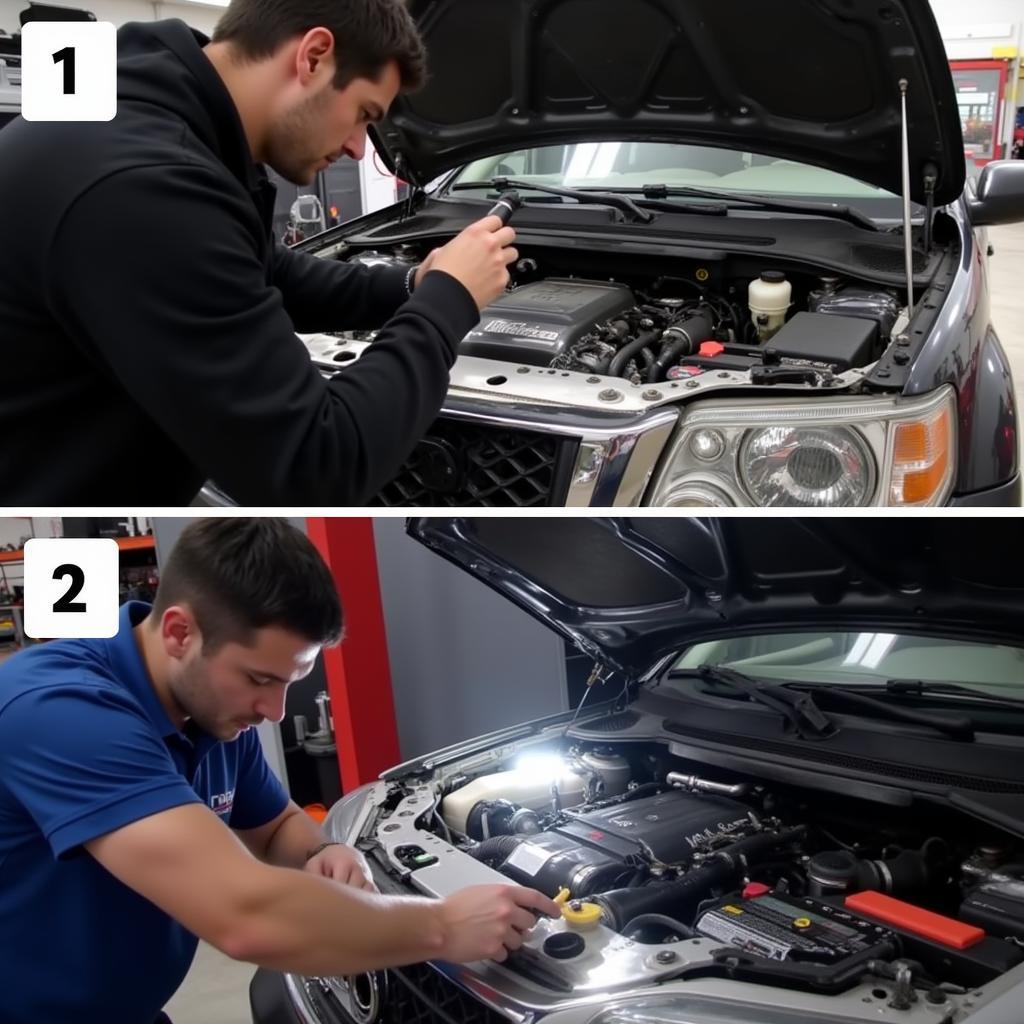 Mechanic inspecting a car's EVAP system