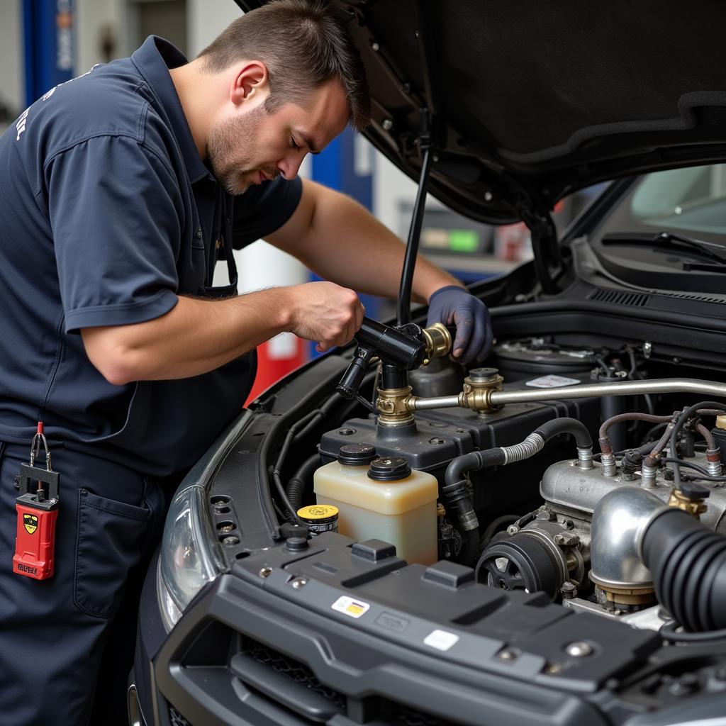 Mechanic Inspecting EVAP System Components