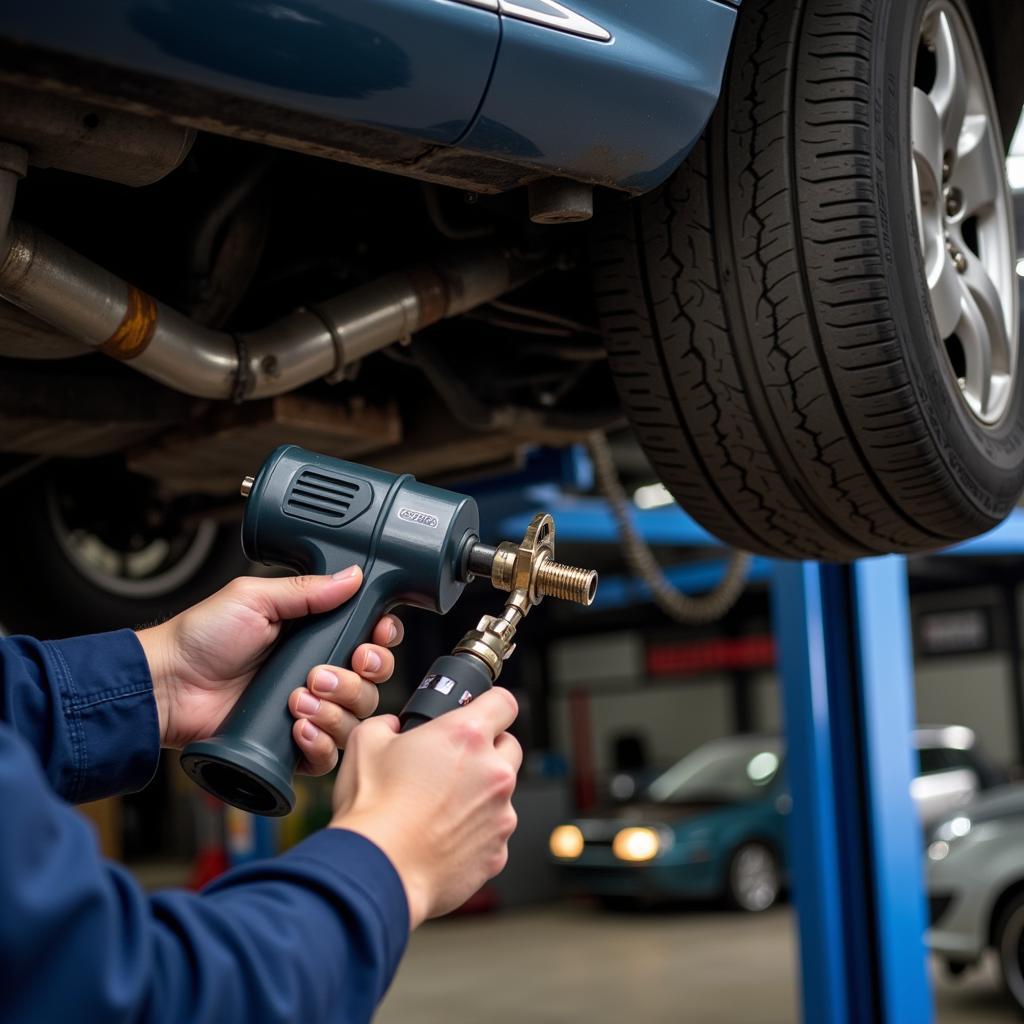 Mechanic Inspecting Exhaust System