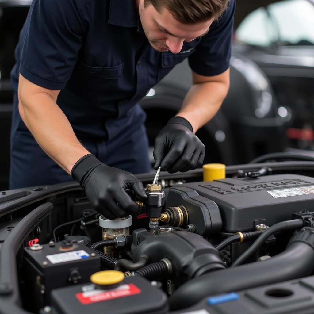 Mechanic Inspecting Fuel System