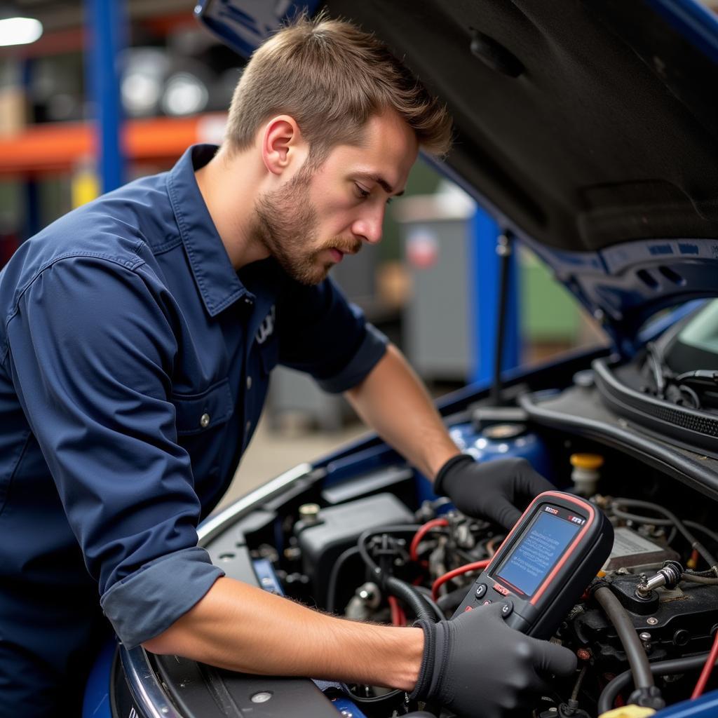 Mechanic Inspecting Honda Engine for LTFTB1 Code