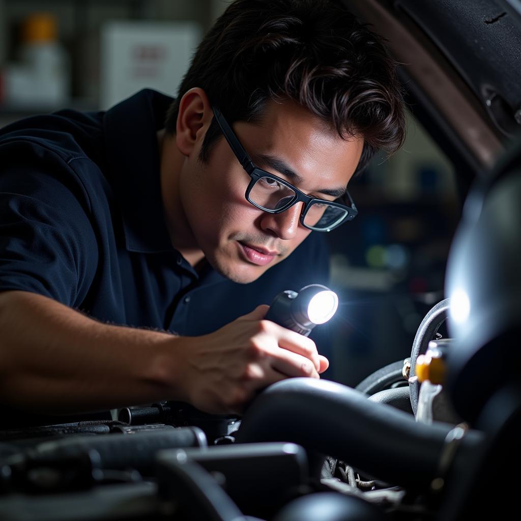 Mechanic Performing a Visual Inspection of the HPOP