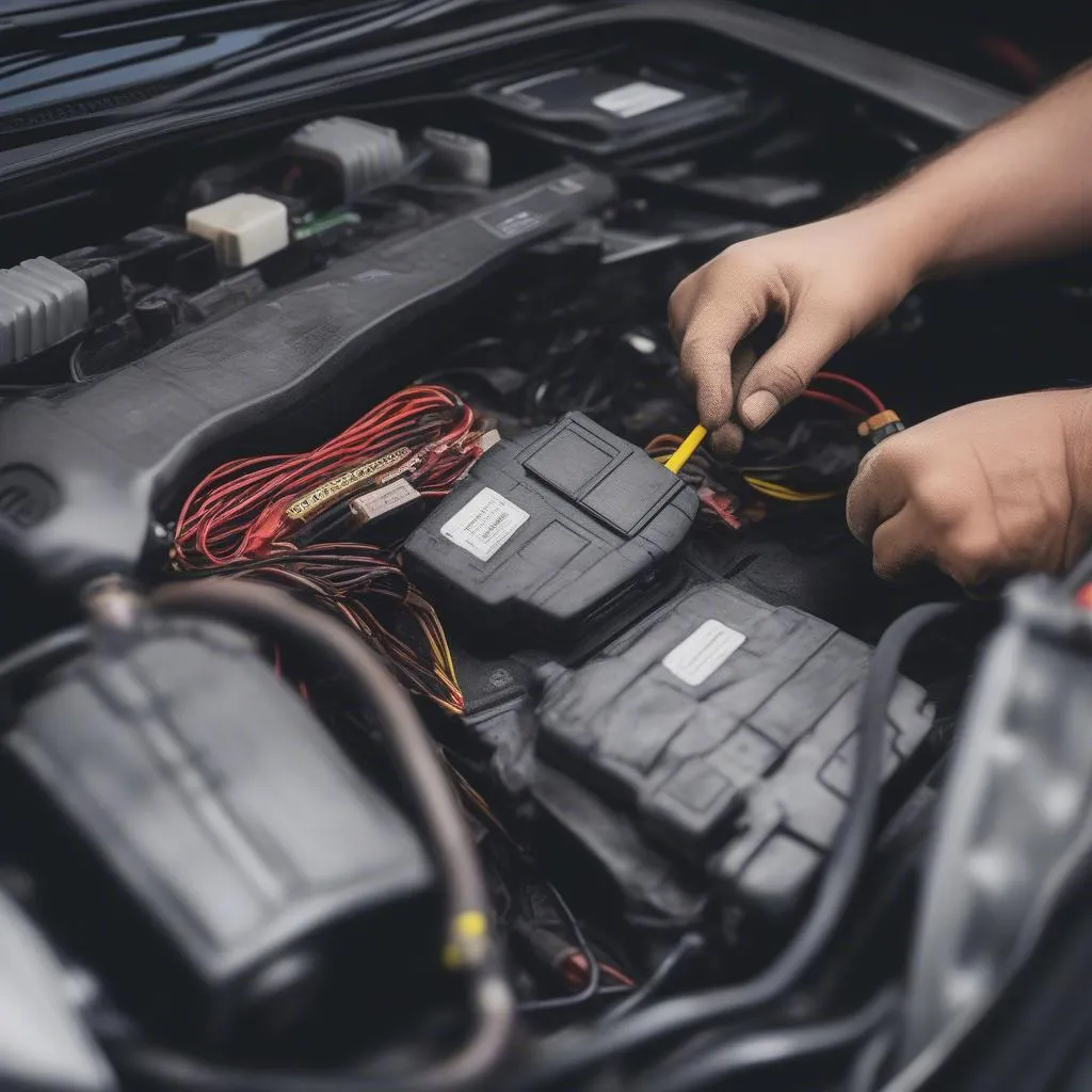 Mechanic Inspecting Mercedes S430 Wiring Harness