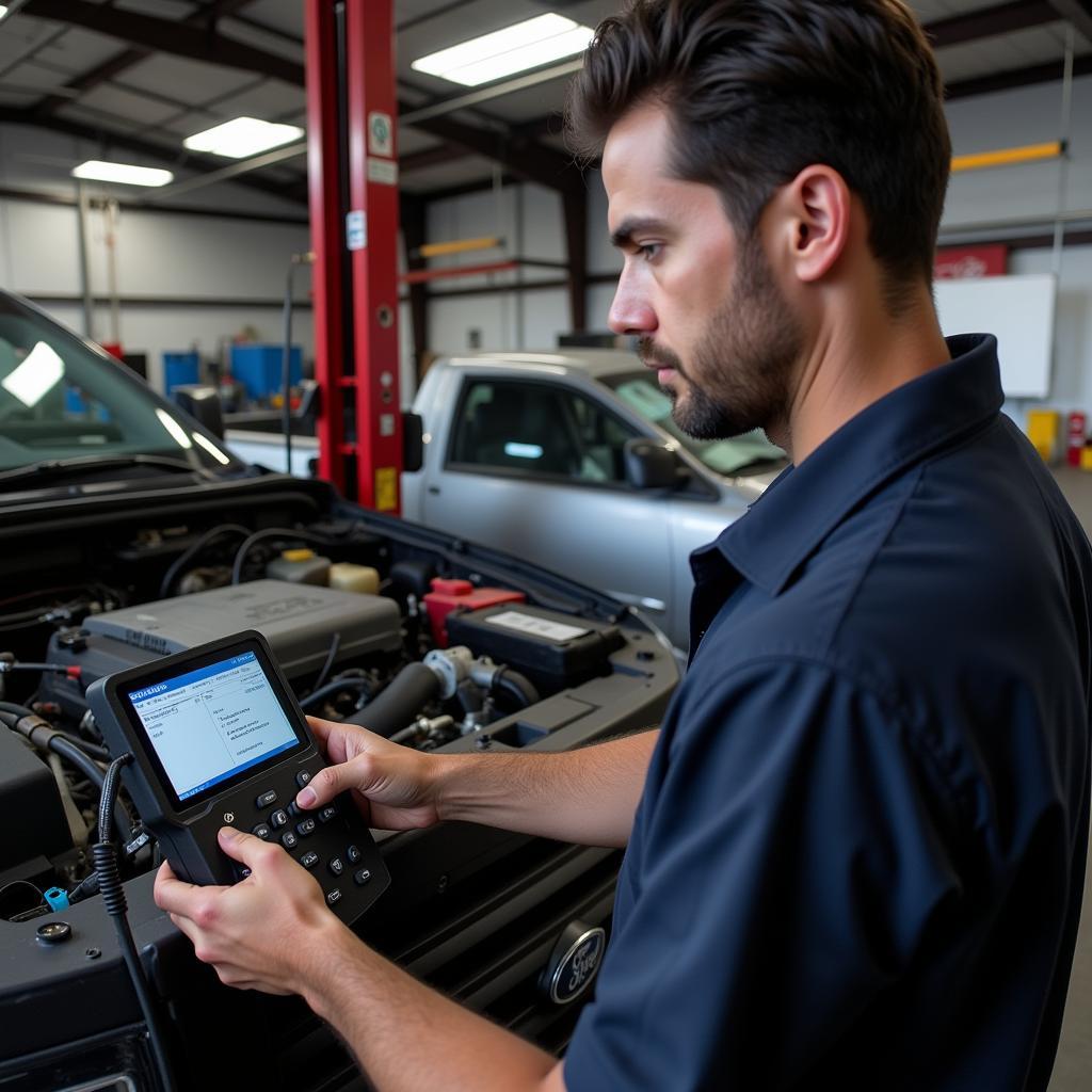 Mechanic Inspecting OBD2 System in Ford F150