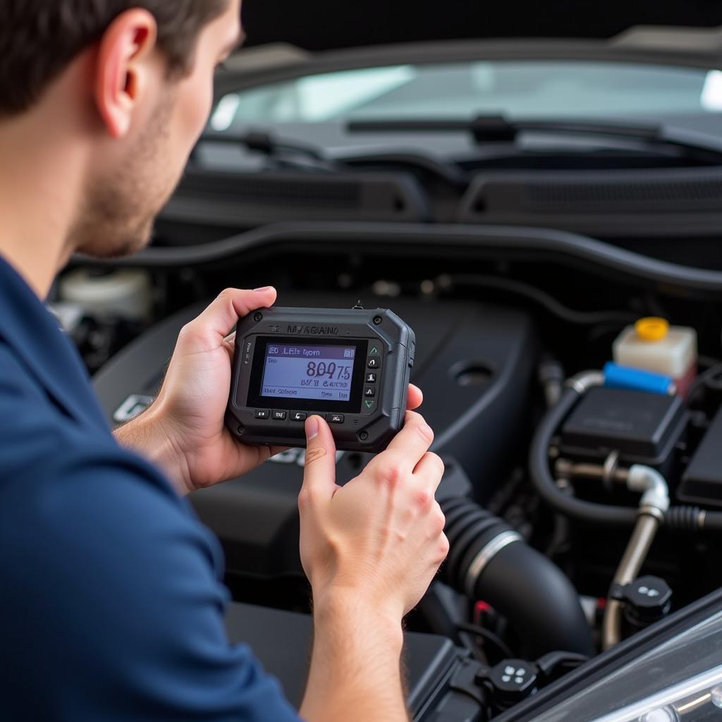 Mechanic Inspecting Camshaft Position Sensor