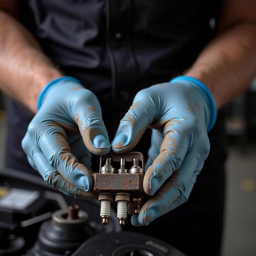 Mechanic Checking Spark Plugs