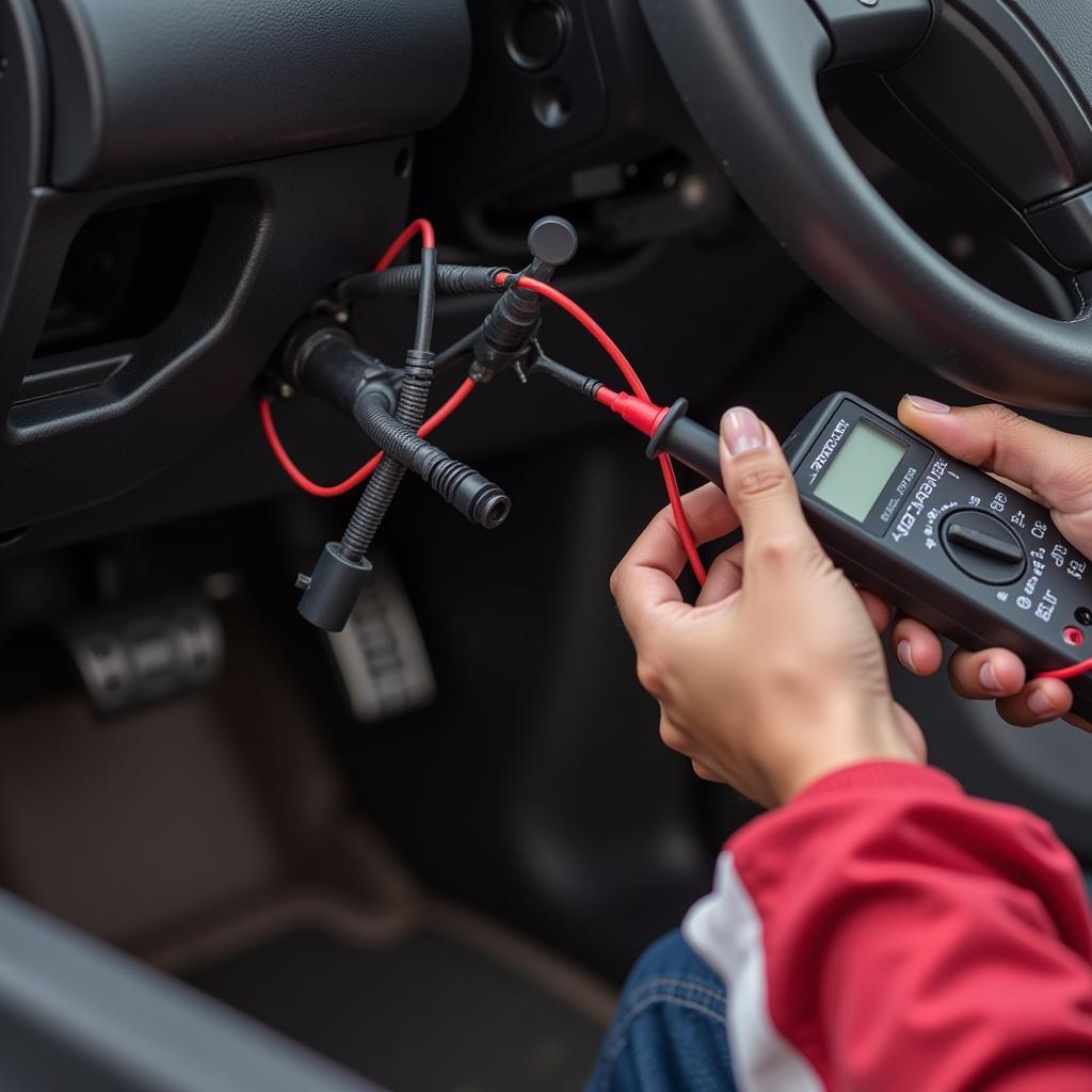 Mechanic Inspecting Steering Angle Sensor Wiring