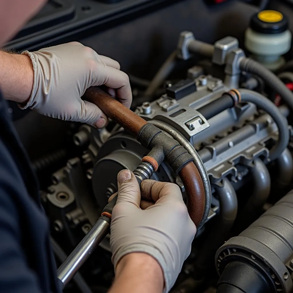 Mechanic Inspecting Throttle Body