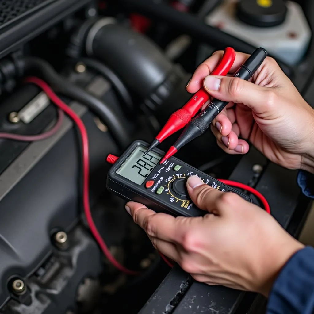 Mechanic Inspecting Transmission Fluid Sensor