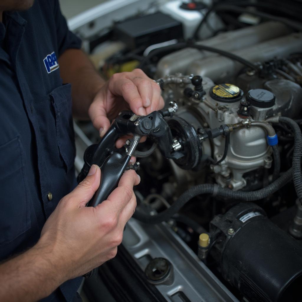 Mechanic Inspecting Transmission System