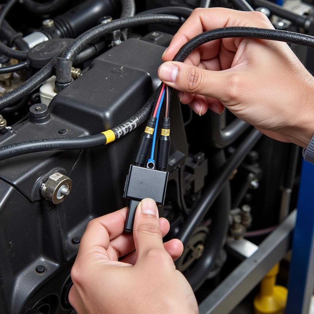 Mechanic Inspecting Transmission Wiring