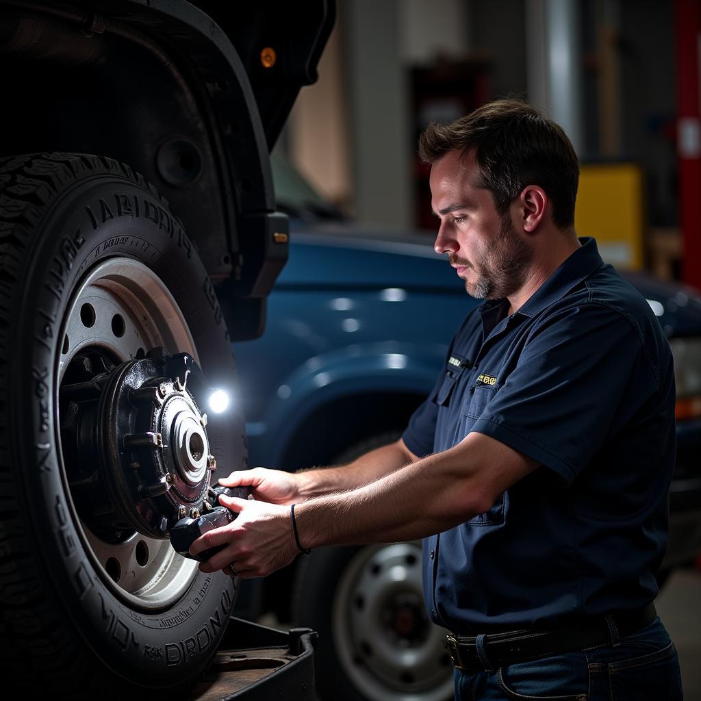 Mechanic Inspecting a Vehicle's Transfer Case