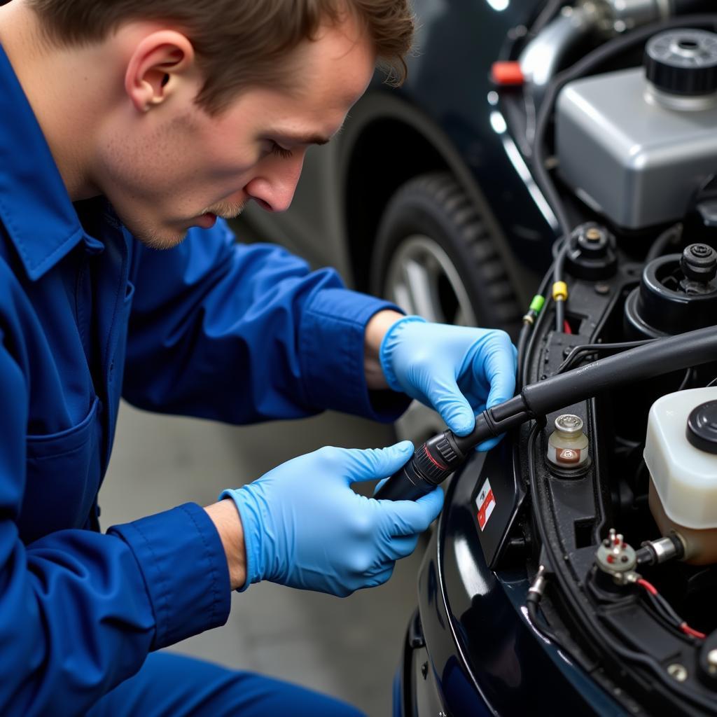 Mechanic Inspecting Vehicle Wiring Harness