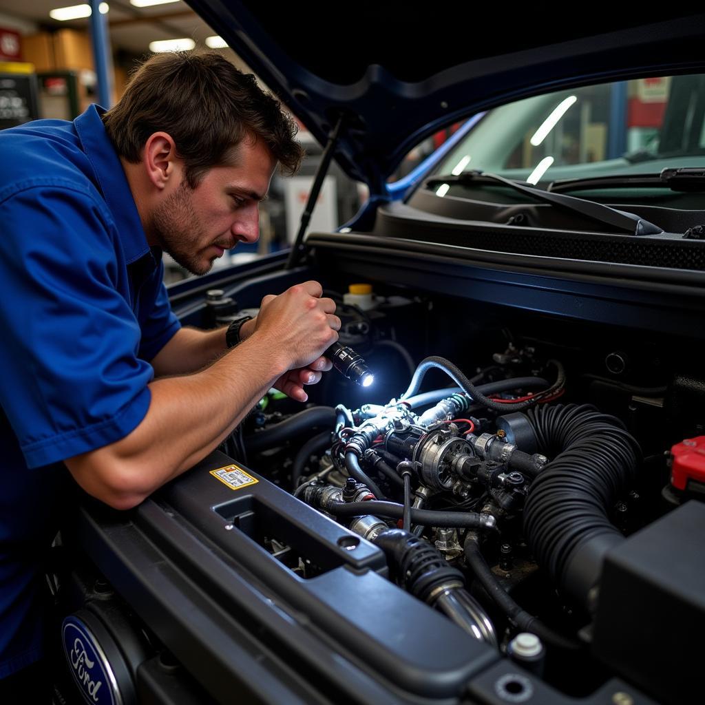 Mechanic Inspecting Wiring Harness