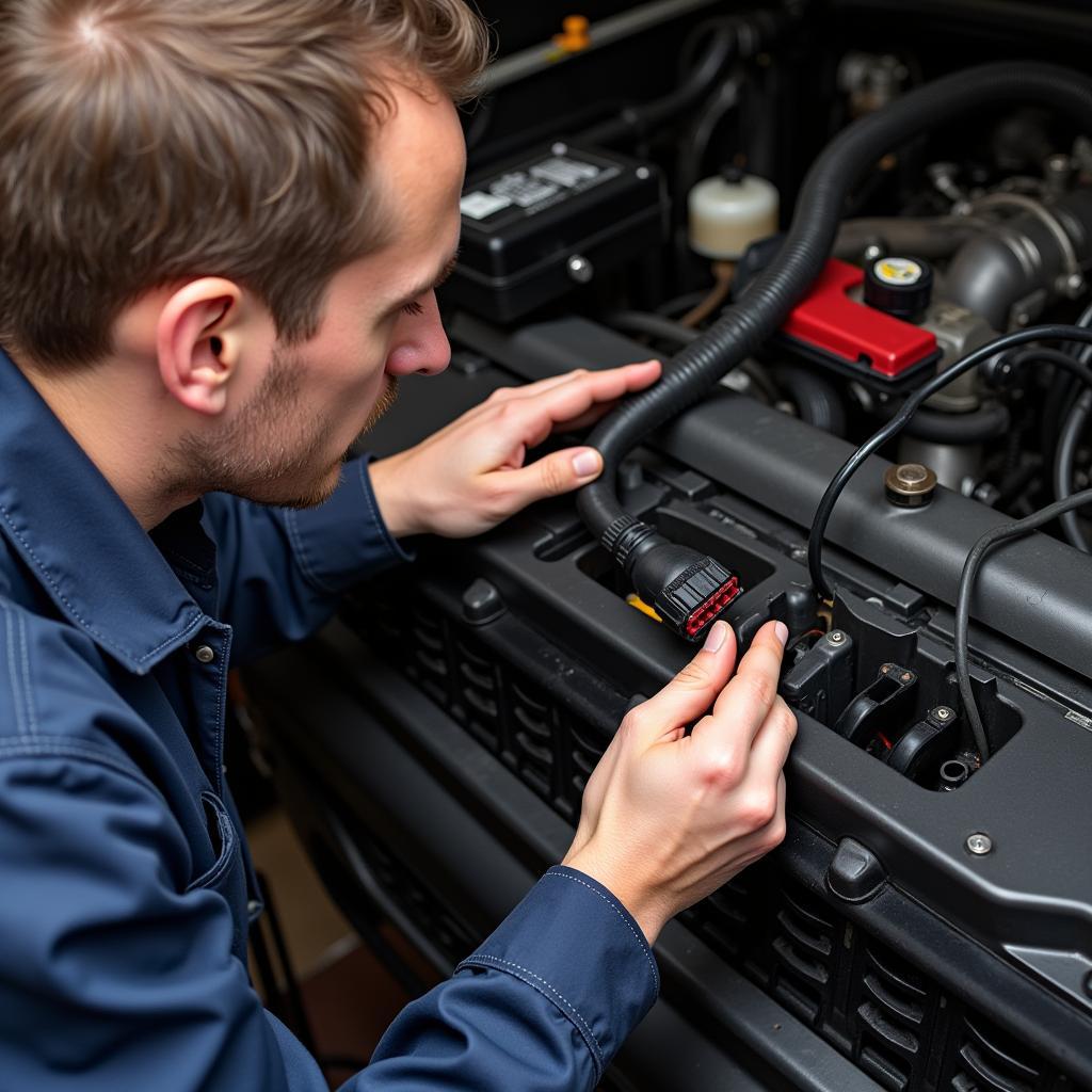 Mechanic Inspecting Wiring Harness