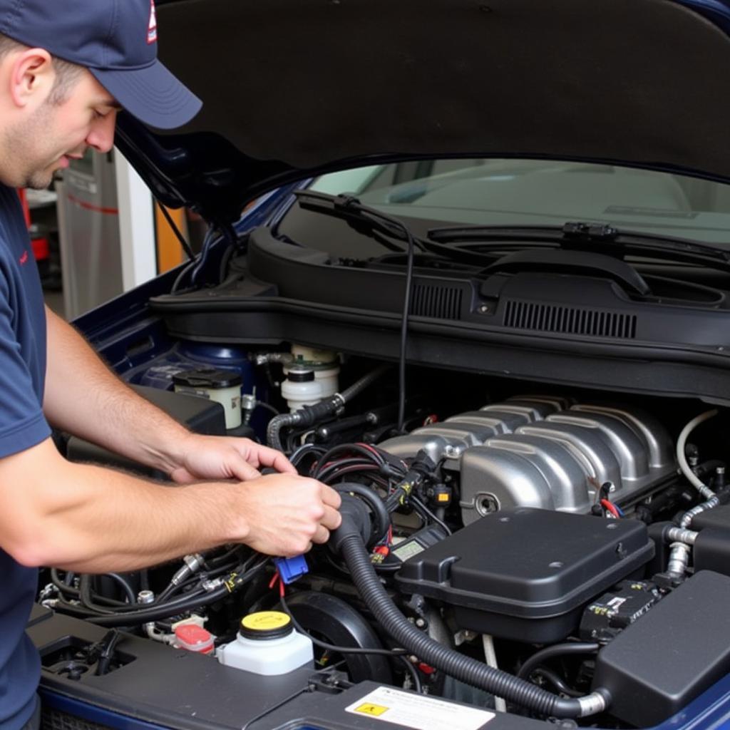 Mechanic Installing OBD2 Harness