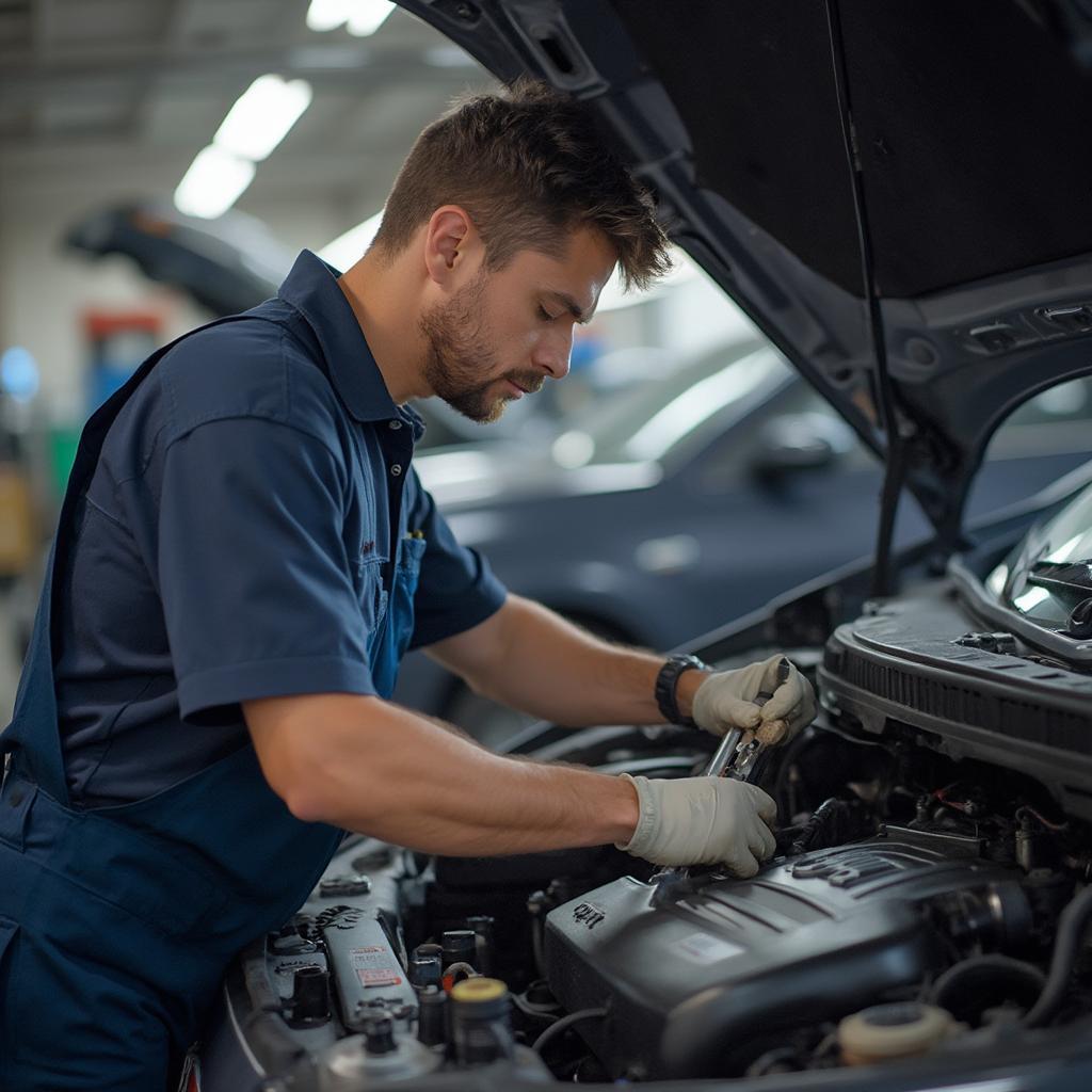 Mechanic Repairing a Car Engine