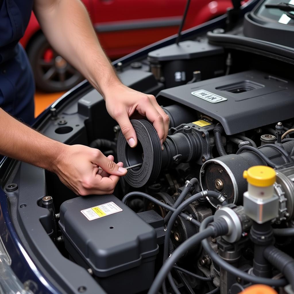 Mechanic Replacing Faulty Knock Sensor