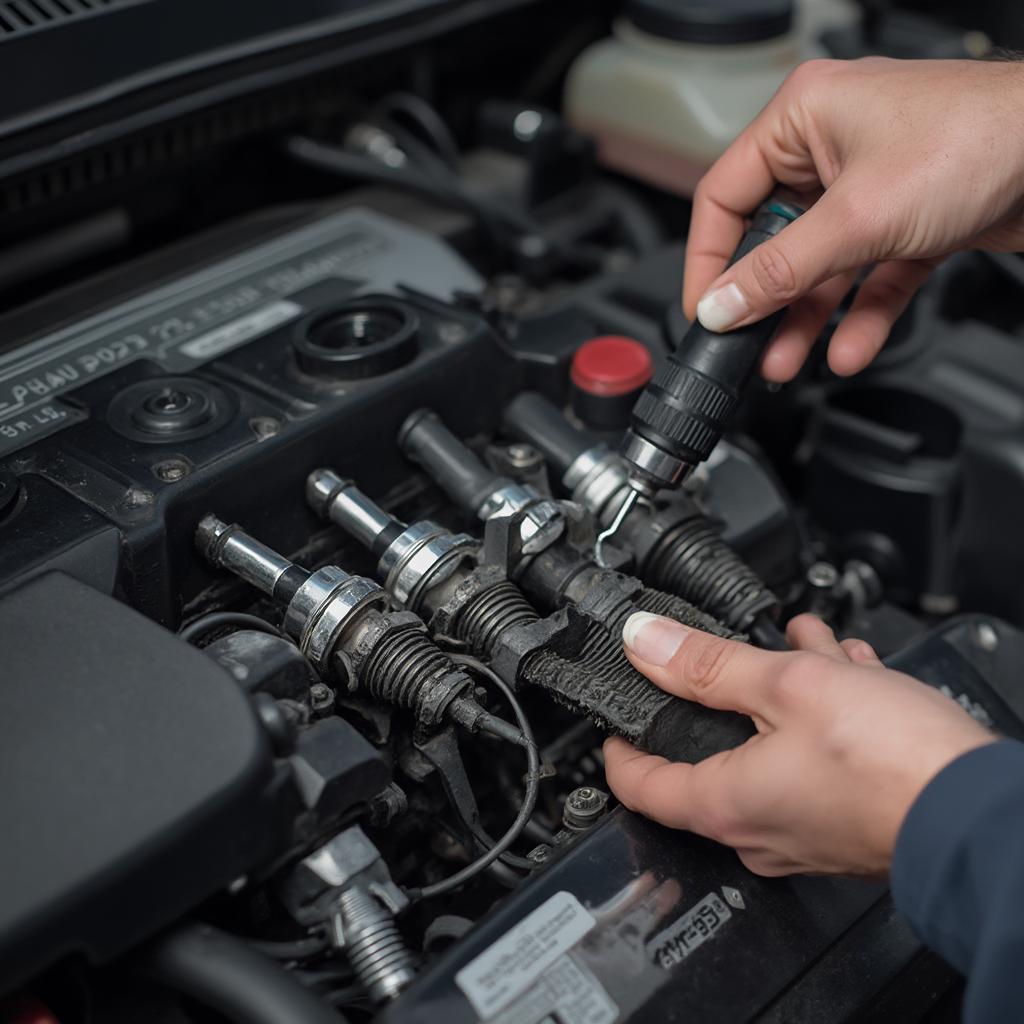 Mechanic Replacing Spark Plugs