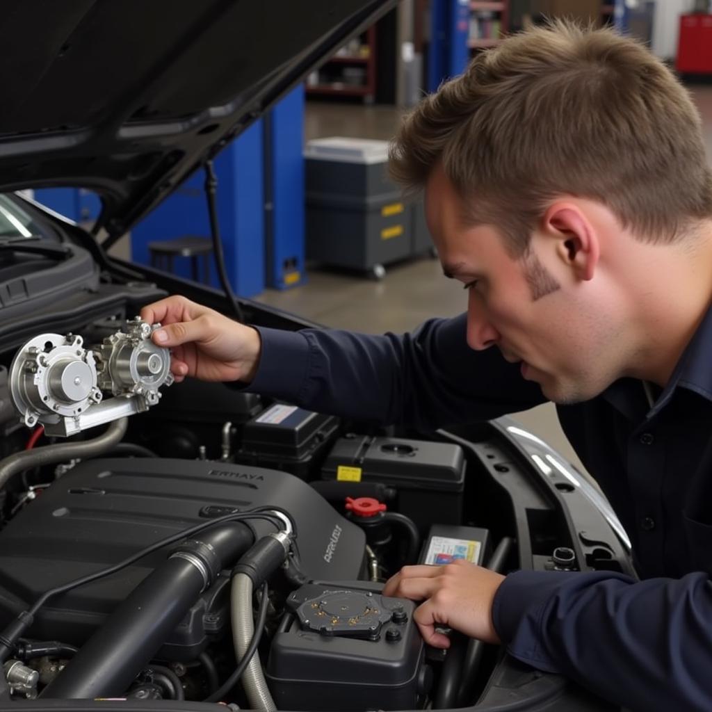 Mechanic Replacing Throttle Body