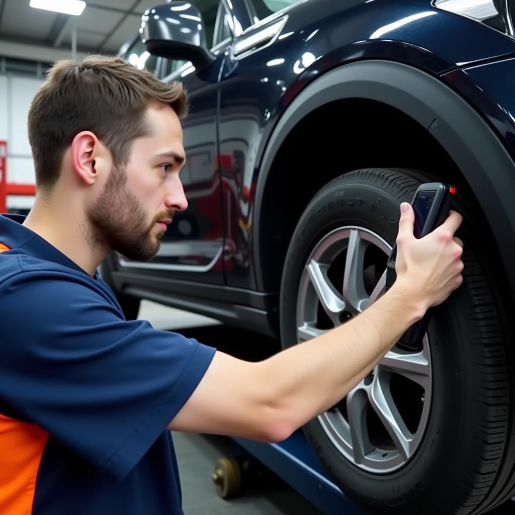 Mechanic scanning the OBD2 port of a vehicle