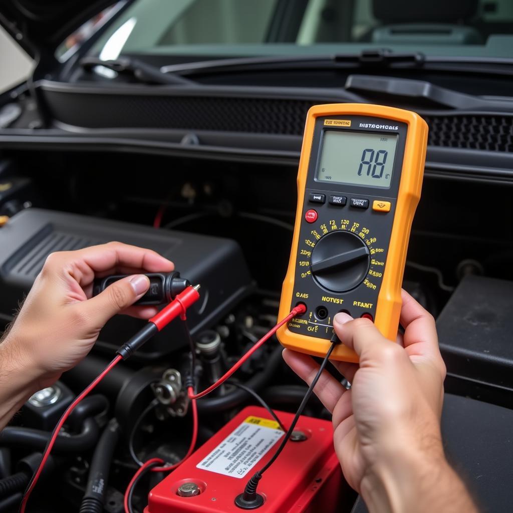 Mechanic Testing Car Battery