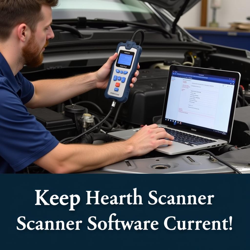 Mechanic Updating OBD2 Scanner Software