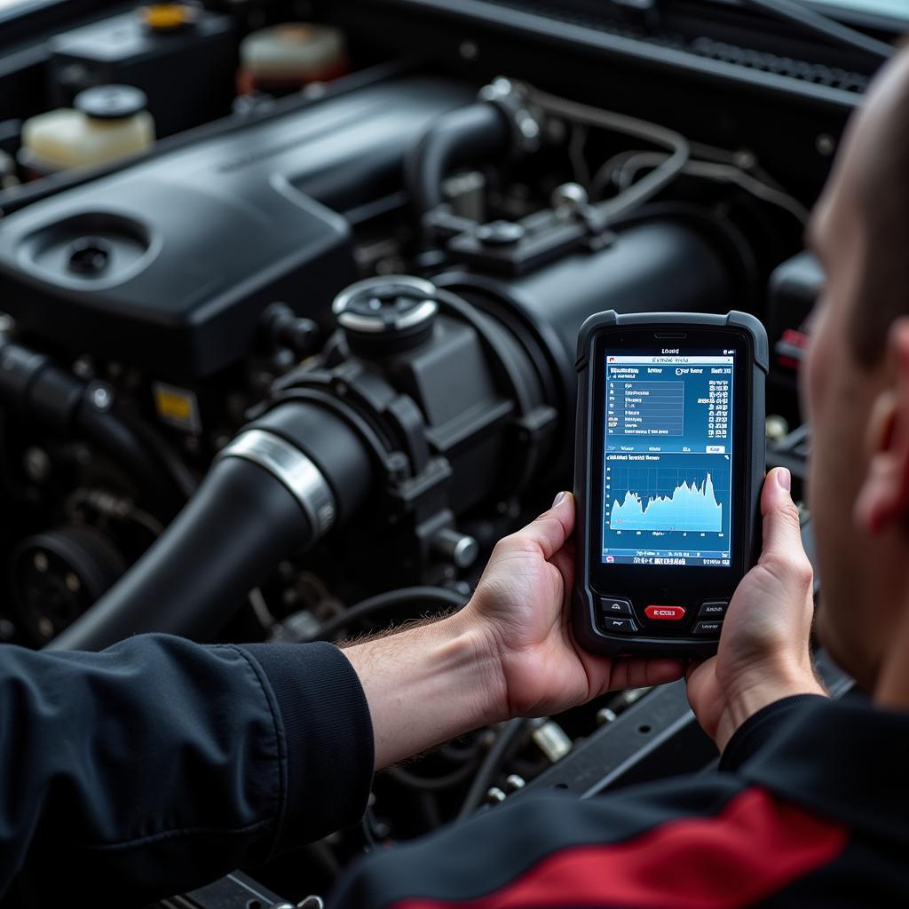 Mechanic Diagnosing Car with Accel OBD2 Scanner