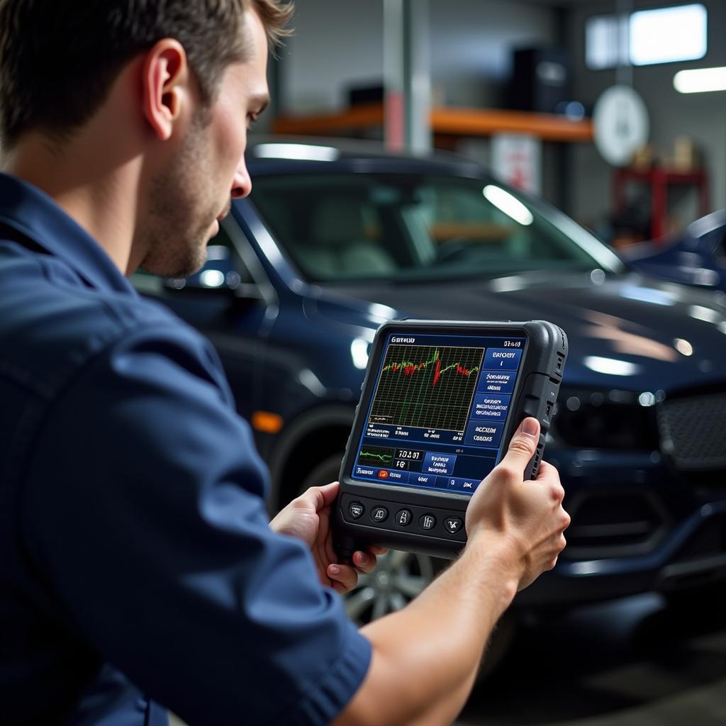 Mechanic Using Advanced OBD2 Scanner