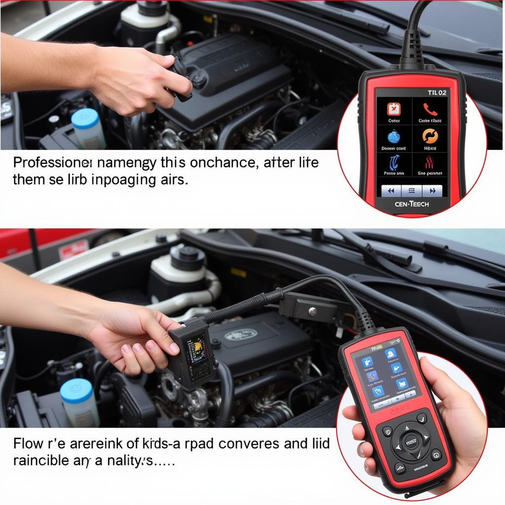 A mechanic using a more advanced OBD2 scanner with a larger display and more features.