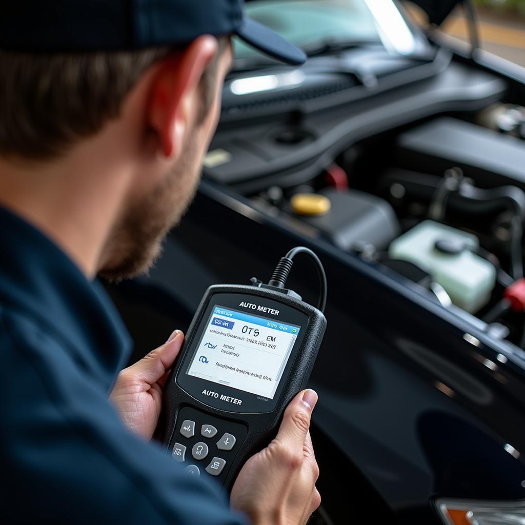 Mechanic Using Auto Meter OBD2 Scanner