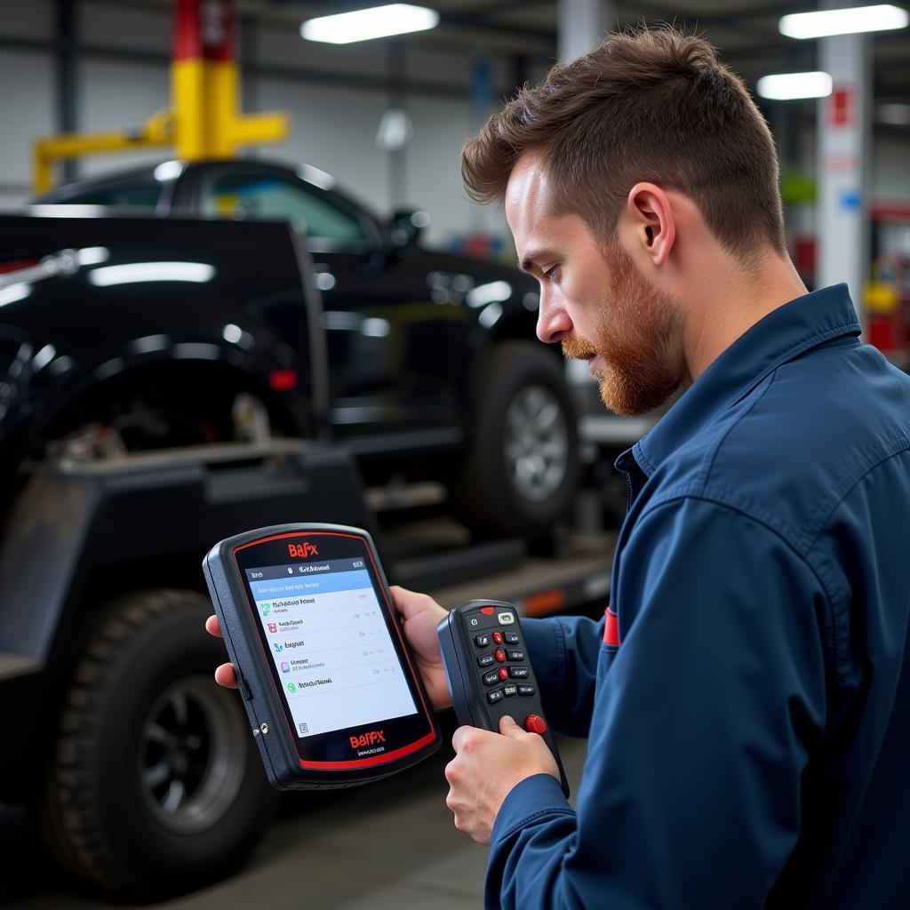 Mechanic Using BAFX OBD2 Scanner