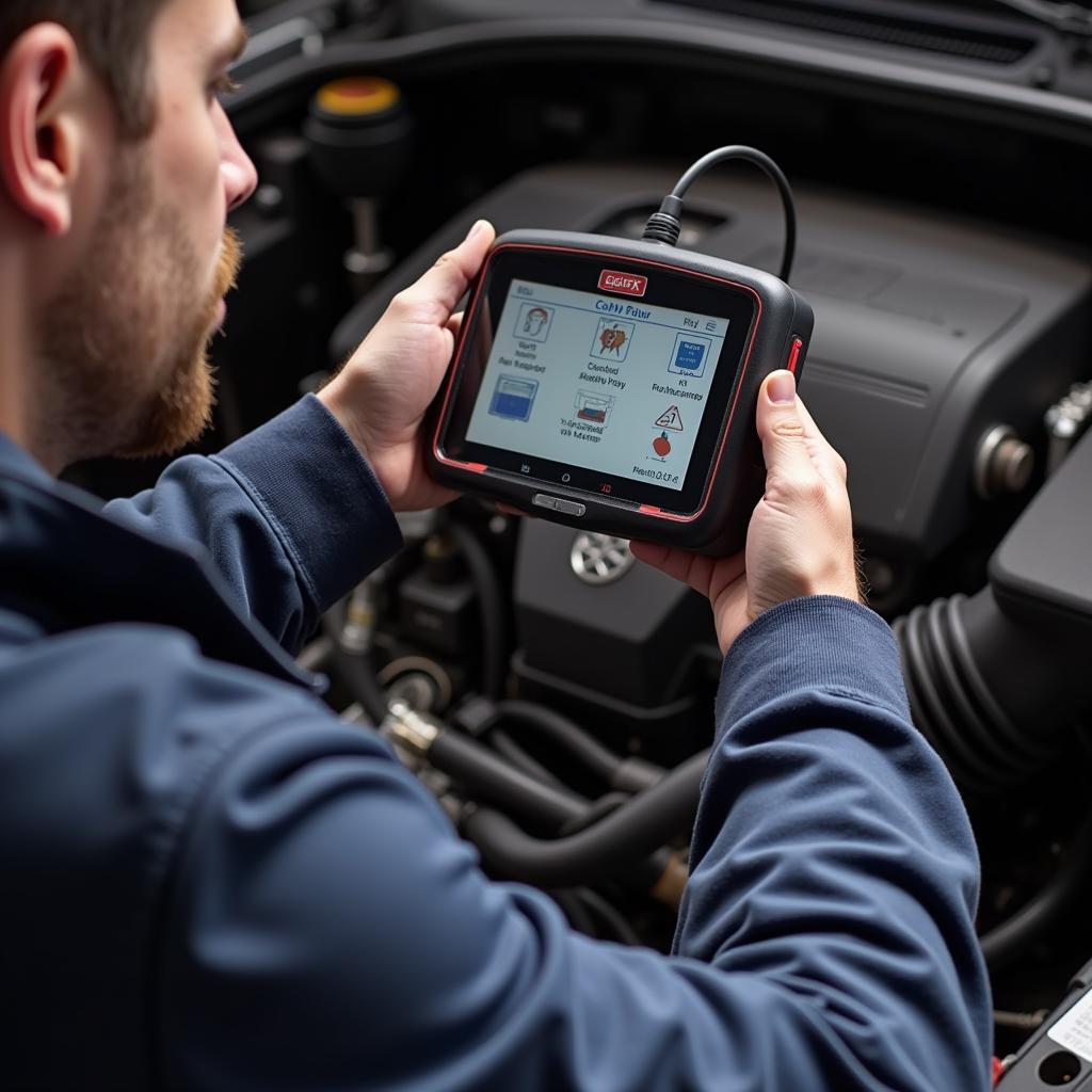 Mechanic Using BAFX OBD2 Scanner for Car Diagnostics