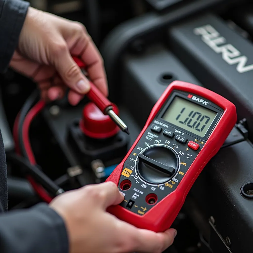 Mechanic performing a power draw test with a Bafx OBD2 Scanner