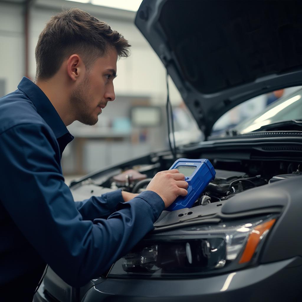 Mechanic Using BlueDriver OBD2 Scanner