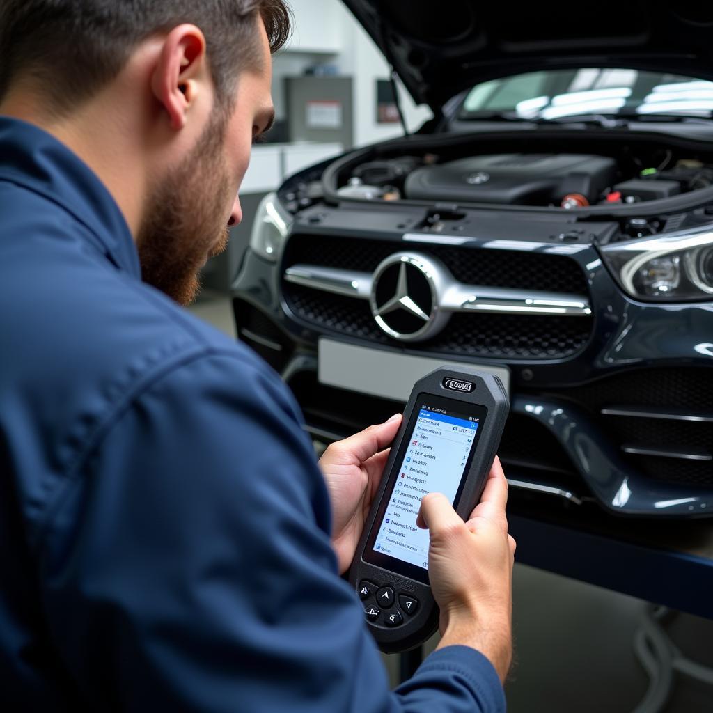 Mechanic Using BlueDriver to Diagnose Mercedes SRS System