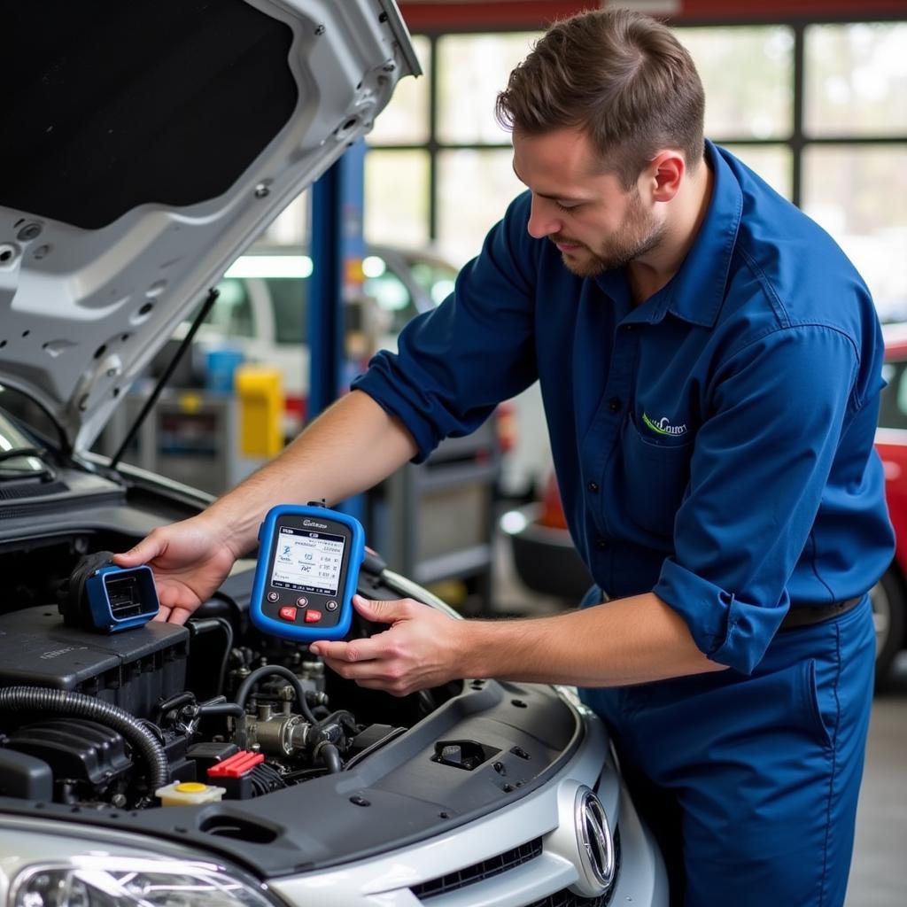 Mechanic Using Bluedriver Scanner