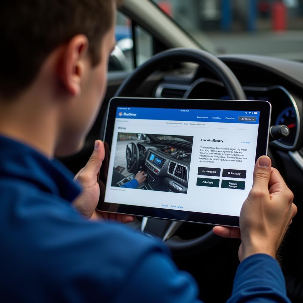 Mechanic Using BlueDriver to Diagnose Car Problem